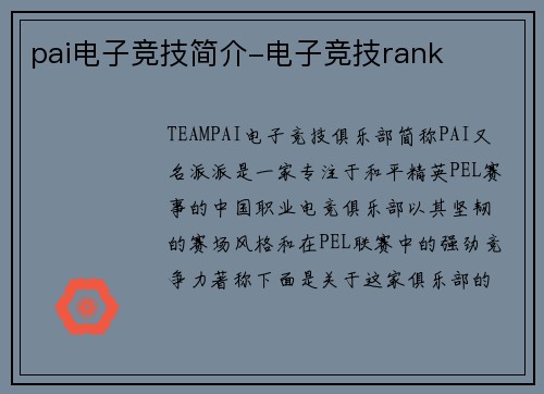pai电子竞技简介-电子竞技rank